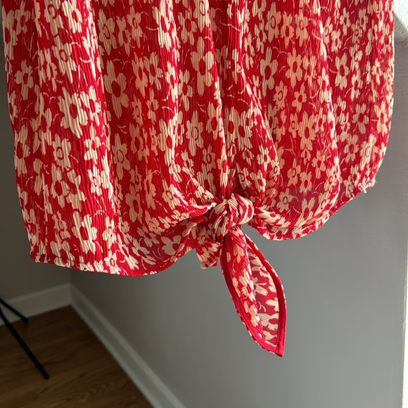 Madewell Red Floral Crinkled Chiffon Sheer Blouse - Picture 4 of 6